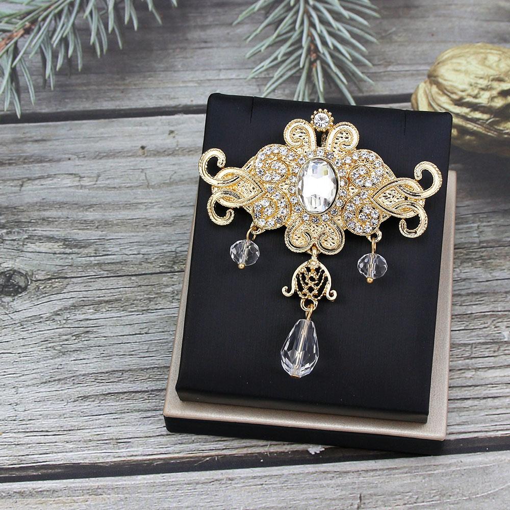 Women's Brooch Gold Crystal Jewelry Brown Brooch Bridal Dress Brooch