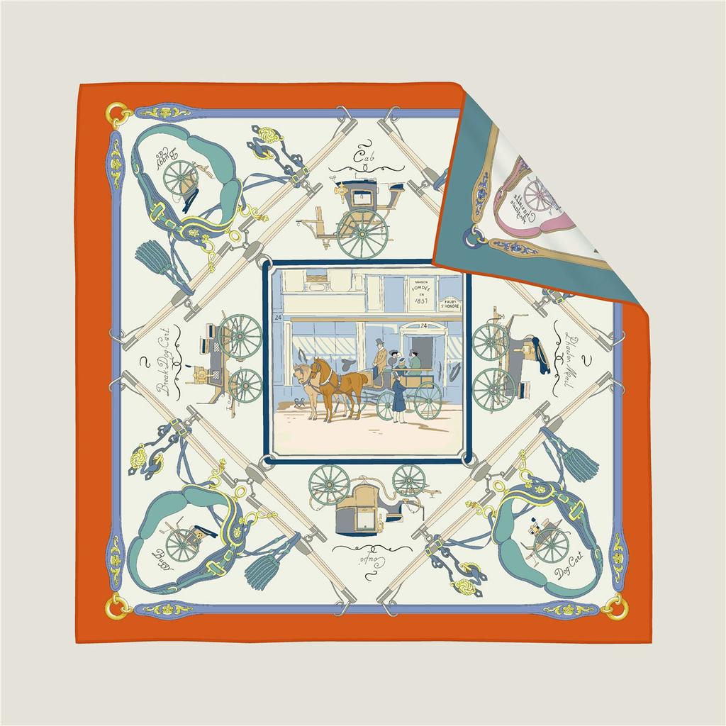 Brand Silk Scarves Wraps Wheel Printed Twill Silk Scarf Women Shawls Luxury Design Hijab Fashion Square Curled Scarf Neckerchief