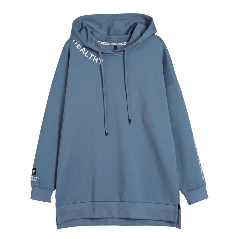 Женский свитер с капюшоном и вышивкой в корейском стиле — свободное пальто средней длины на осень/зиму.