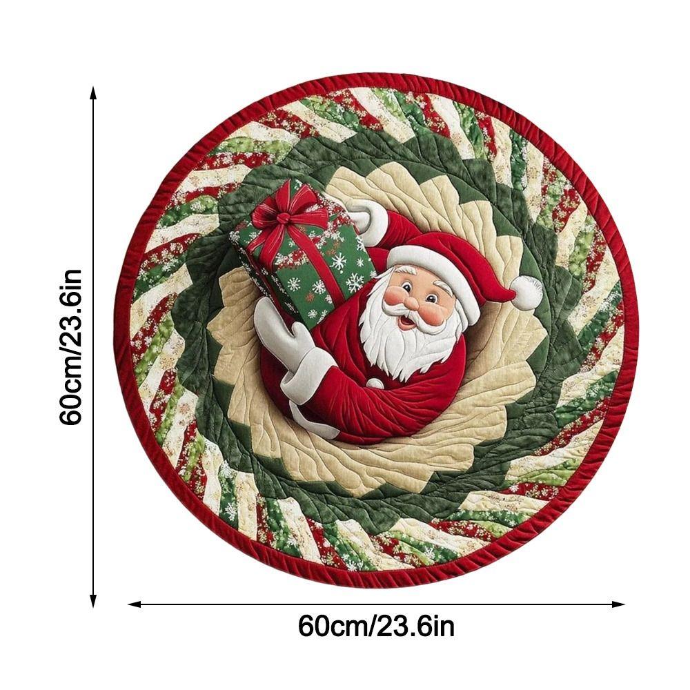 60*60cm Christmas Round Carpet 3D Special-shaped Crystal Velvet Santa Claus Floor Mat Anti-Slip Atmosphere Decoration