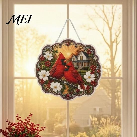 Relaxing Craft Activity Cardinals & Sunrise Diamond Painting DIY Kit, Acrylic Diamonds Hanging Decoration with Sparkling Artwork Pre-Printed