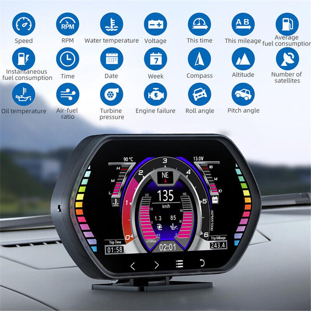 4,5-дюймовый автомобильный OBD2 HUD GPS-дисплей с ЖК-дисплеем, детектор наклона, измеритель наклона