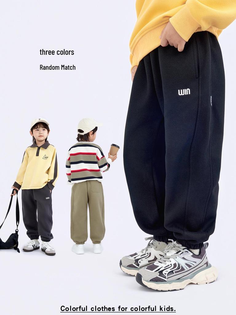 Модные вышитые спортивные штаны для мальчиков 2025: Весенне-осенние модные длинные брюки, повседневные брюки в корейском стиле с однотонным принтом букв