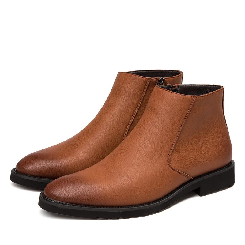 Men's Trendy Mid-Cut Zipper Chelsea Boots – Pointed Toe, Cotton Lined, Perfect for Business and Winter Fashion.