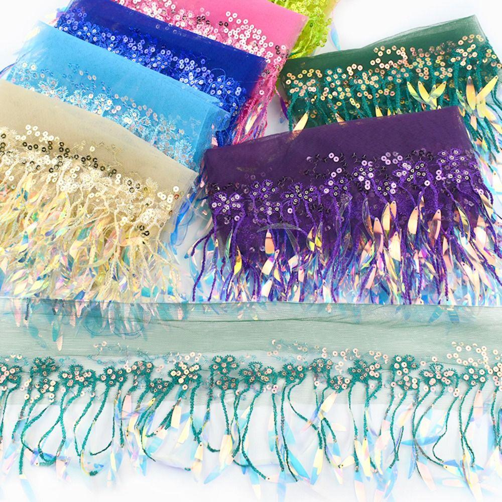 10 Yards Sequin Fabric Mesh Fringe Trim 6 Inches Tassel Fringe Lace Trim Ribbon  Home Accessory