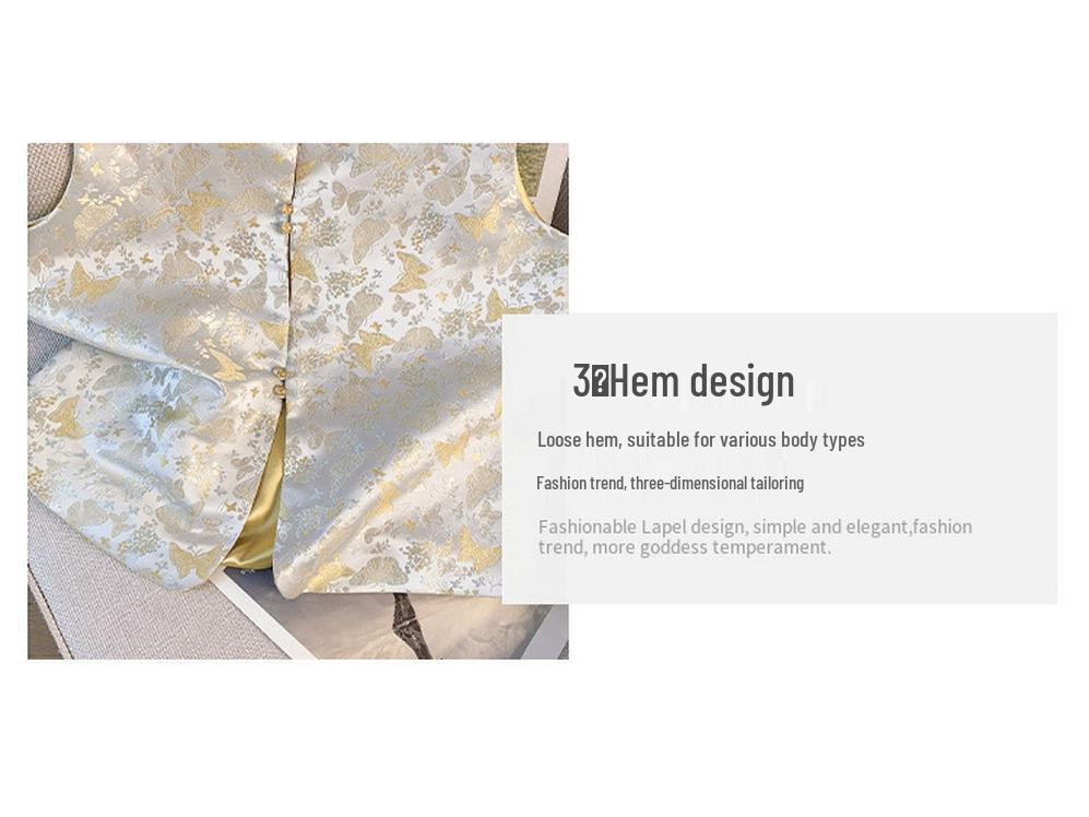 2025 Spring Women's Jacquard Vest: National Style, Stand Collar, Fashionable Thin Top