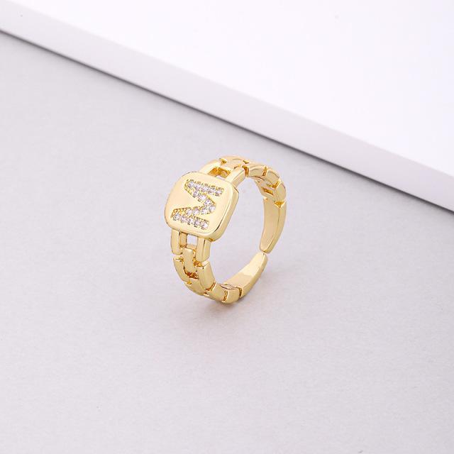 Initial Letter Ring Women Trendy Adjustable Pave Micro Zirconia Hollow Finger Ring For Women Jewelry Gift