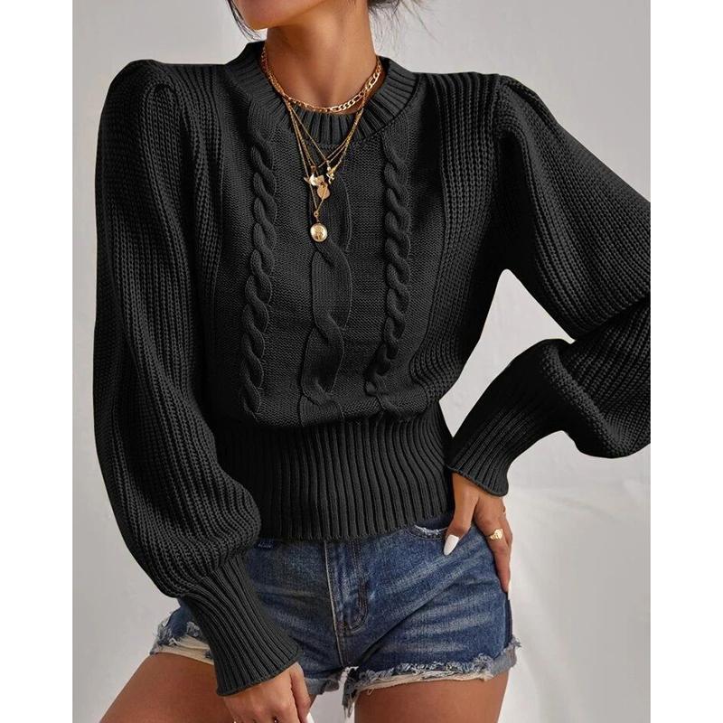 Autumn and Winter Solid Loose Knitwear Pullover Women Fashion New Round Neck Knitted Sweater Woman Vintage Lantern Sleeve Twists Sweaters 24592