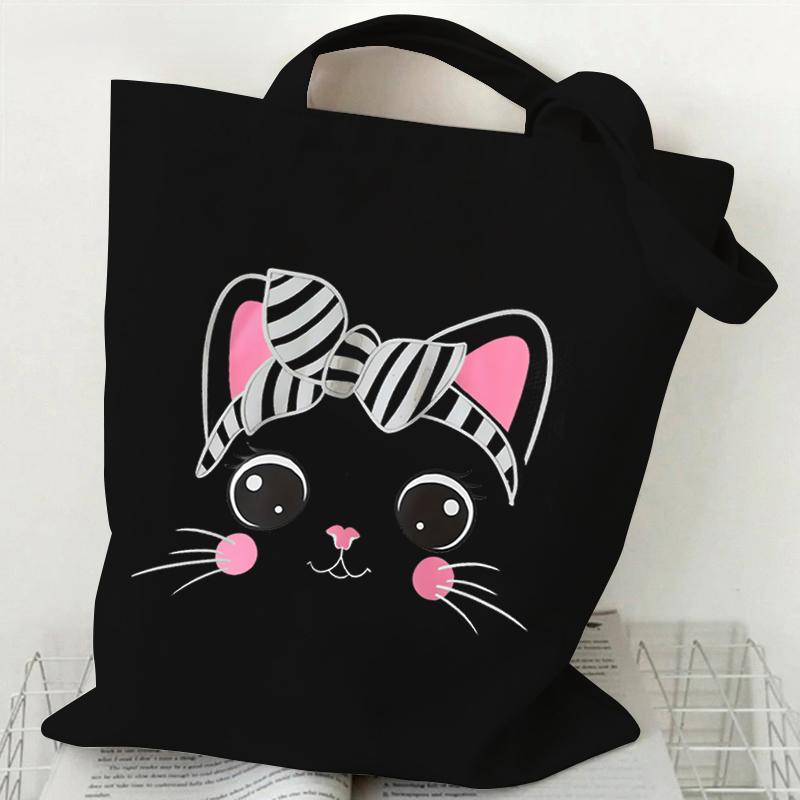 Милая холщовая сумка-тоут с изображением кота-единорога для студентов, сумка для покупок с изображением животных из мультфильмов, женская модная сумка с изображением животных, боковая сумка для женщин
