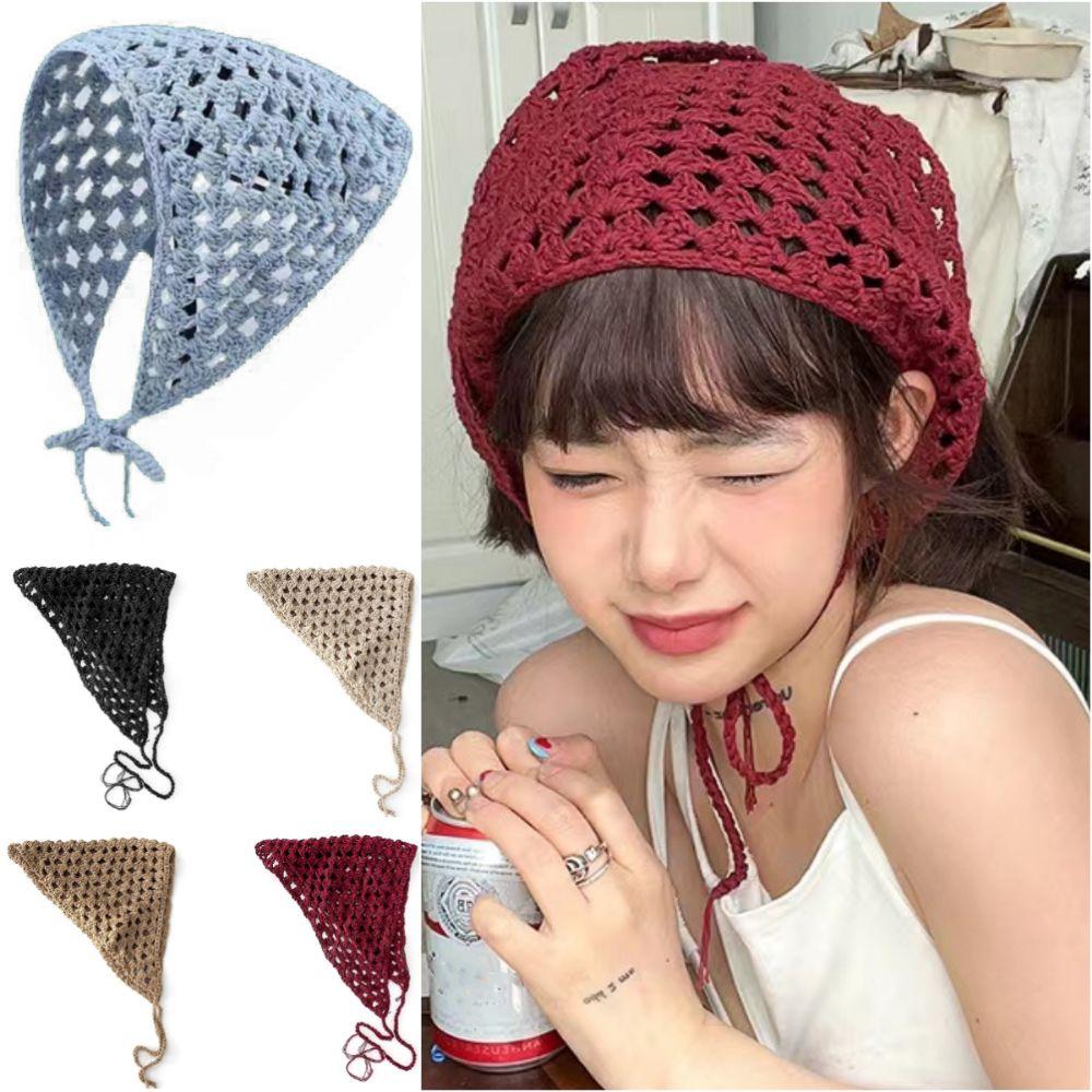 Пасторальный стиль Вязаный крючком треугольный платок на голову Многоцветный треугольный тюрбан Шарф Повязка для волос Женщины Девушки