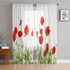 Poppy Field Red Flowers White Sheer Curtains Living Room Window Tulle Curtains For Bedroom Kitchen Home Decoration Voile Drapes