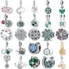 925 Sterling Silver Four Leaf Clover Style Green Clear Zircon Heart Lucky Beads Fit Original Charms Bracelet DIY Jewelry
