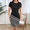 Women's Round Neck Short Sleeve Fashion Casual Patchwork Print Dress