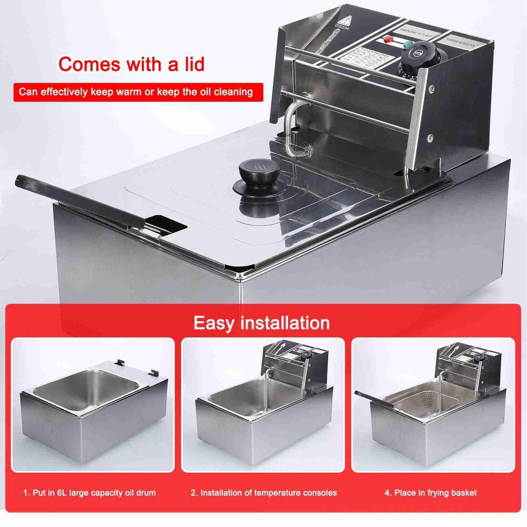 Многофункциональная электрическая фритюрница 6 л Съемная корзина для фильтрации масла 1500 Вт Нержавеющая сталь Автоматический термостатический аппарат для жарки рыбы