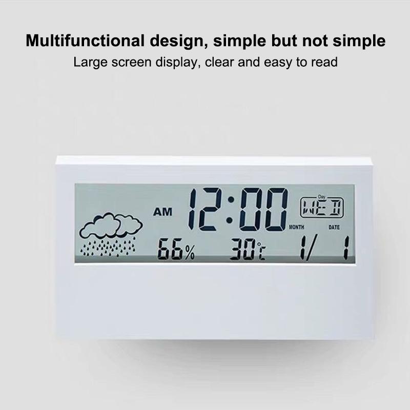 Electronic Thermo Hygrometer Clock 3 in 1 Digital Alarm Large Display Indoor Weather Station for Office Home Bedroom
