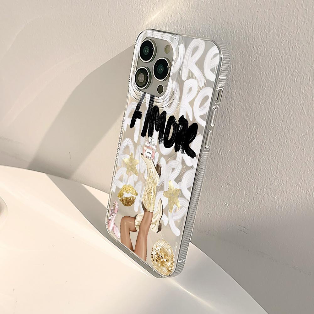 Для iPhone 17 15 Pro Max Чехлы iPhone 11 12 13 ProMax 14 16 Plus 8 XS XR Ударопрочный Чехол Аморе Романтичная Ковбойка Текст Девушка Чехол