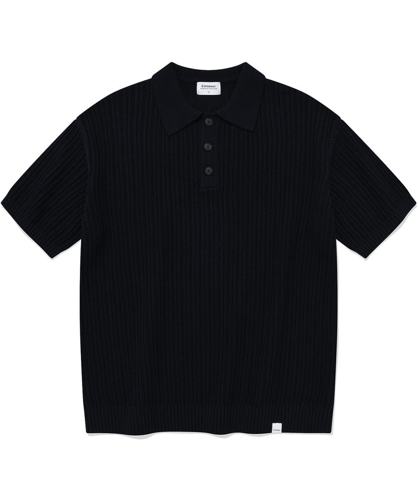COVERNAT Crochet Polo Half Knit Navy