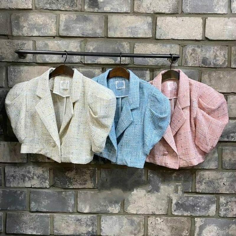 Лето-Осенняя винтажная женская куртка, костюм с воротником-бухой и коротким рукавом, клетчатые женские пальто, куртки, укороченный топ, женские куртки, рубашки 15497