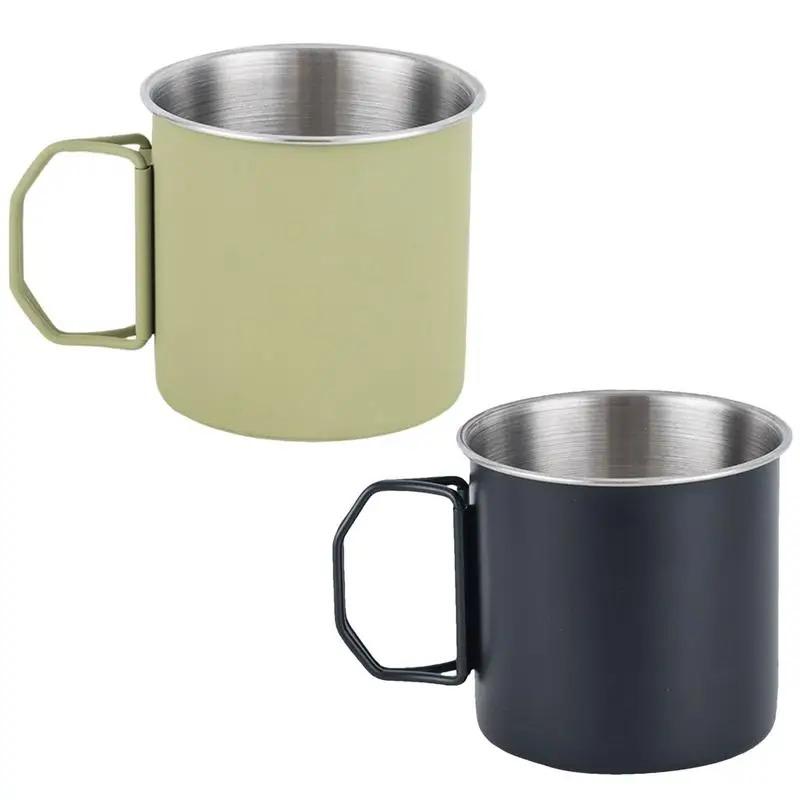 Portable Stainless Steel Camping Mug 250/350ml Handle Foldable Outdoor Tableware Kitchen Equipment Travel Hiking Picnic Utensils.