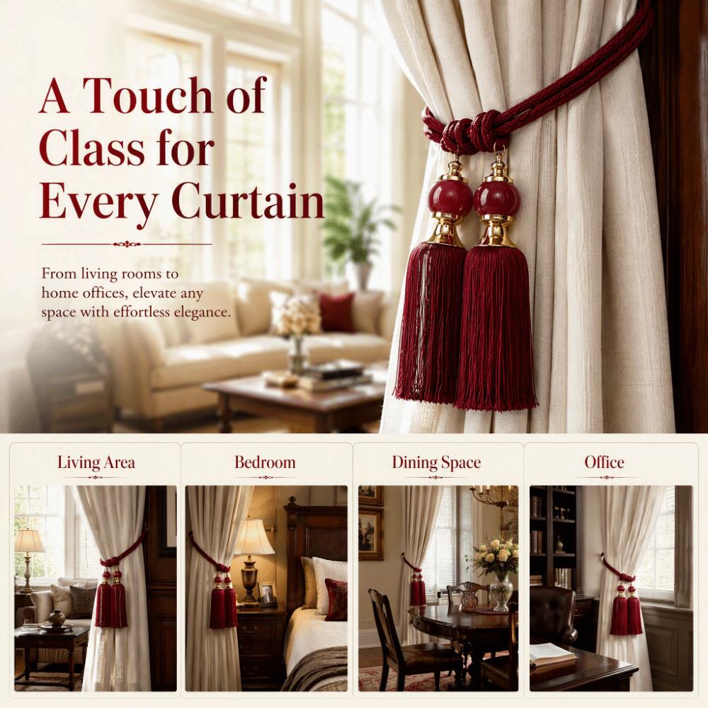 2Pcs Set Handcrafted Braided Curtain Tieback Tassel Fringe Tassel Curtain Tieback Window Decoration