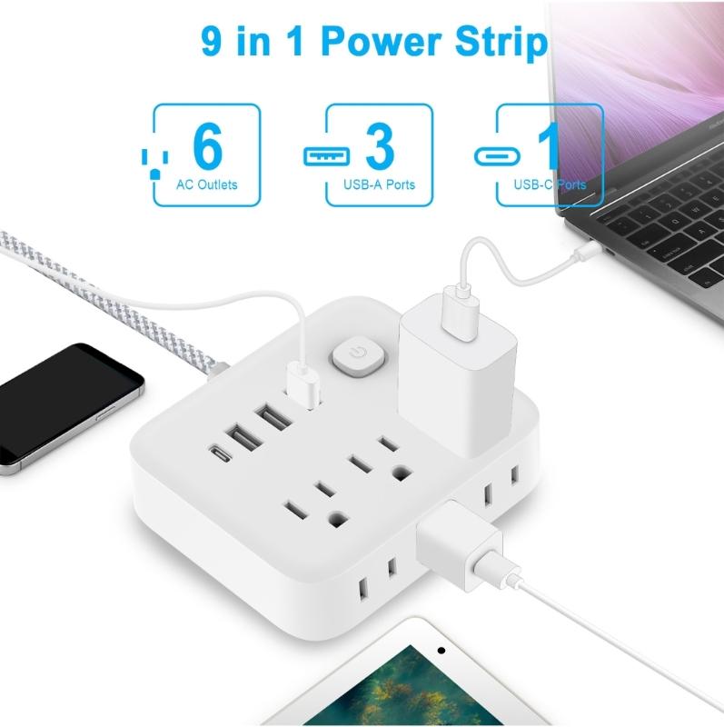 Портативная электростанция с 3 розетками, 4 USB-портами, гибким кабелем для дома, офиса. Безопасность, эффективный дизайн