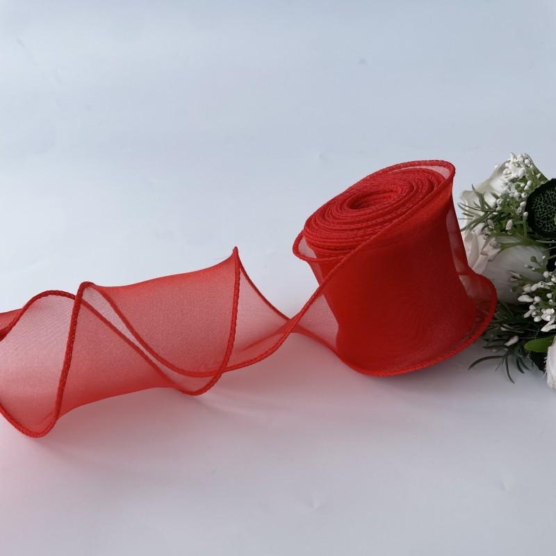 Custom Hologram Sheer Chiffon Polyester White Pink Yellow Organza Ribbon Spool for Wedding Bouquets Wrapping