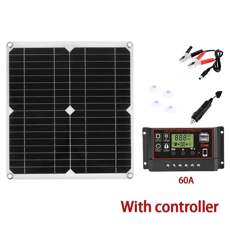 50W Solar Panel Kit Complete 60A Controller USB Power Portable Outdoor Rechargeable Solar Cell Solar Generator for Home