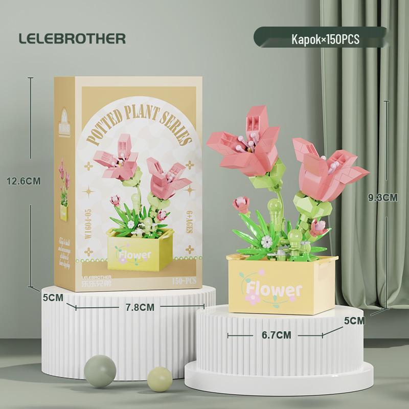 Preserved Flower Basket Building Blocks: Rose & Succulent Ornaments, Educational Toy for Girls, Ideal for Valentine's Day or June 1st Gift