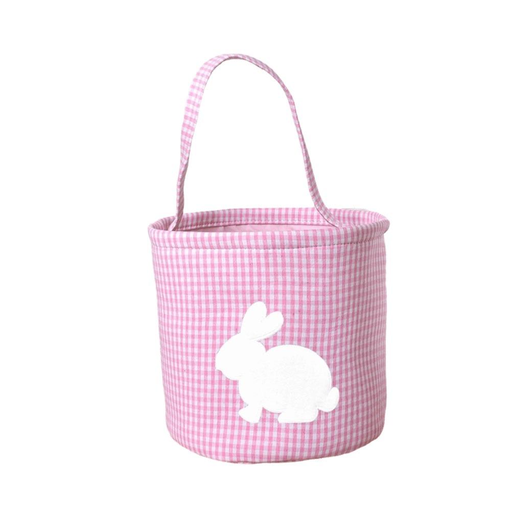 Embroidery Easter Rabbit Basket Plaid Easter Gift Basket Reusable Toys Storage Bag  Nursery Storage