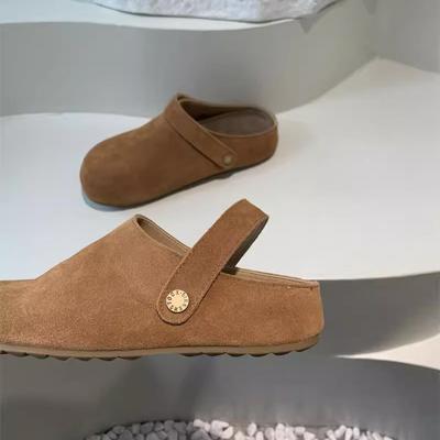 Версия из мягкой кожи~ Сумка-голова и полутапочки двойного ношения женские 2025 новые нишевые с круглым носком для увеличения роста для ленивых для работы Boken s