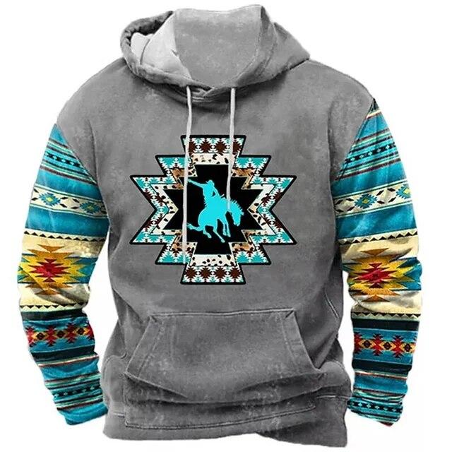 Индийские ковбойские осенне-зимние мужские толстовки в стиле ретро, винтажный пуловер, модный свитшот большого размера, повседневные топы с длинными рукавами, одежда