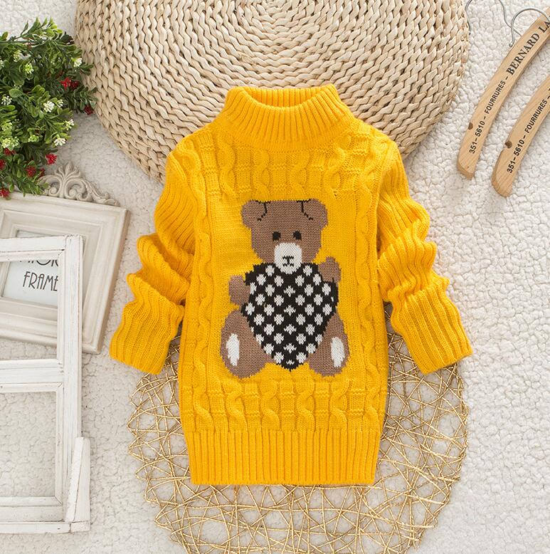 Осенне-зимние детские свитера с рисунком медведя для маленьких мальчиков и девочек, вязаный свитер с круглым вырезом, топы