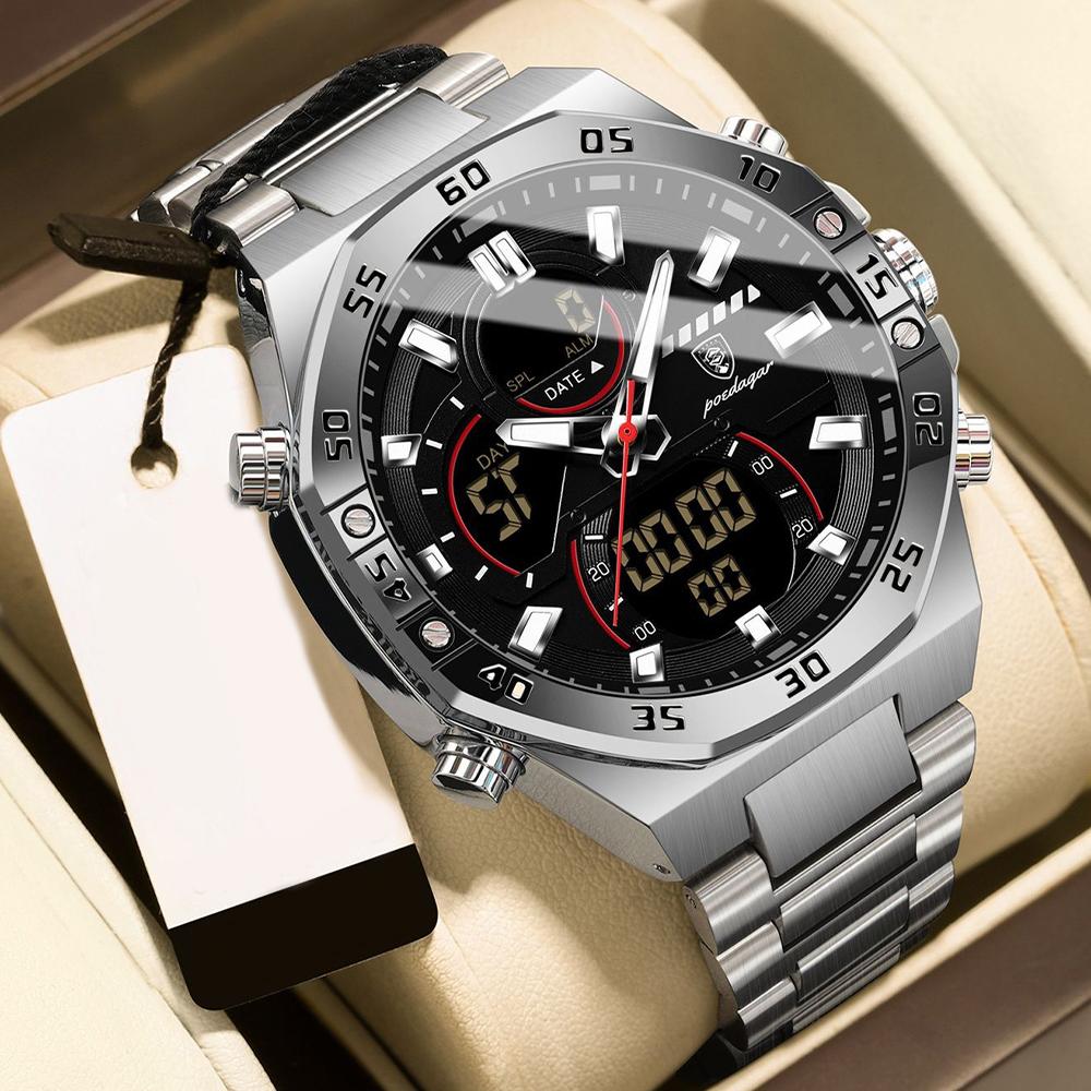 Мужские цифровые аналоговые часы - водонепроницаемый светодиодный ночник, модные наручные часы для отдыха на открытом воздухе для повседневного и активного отдыха