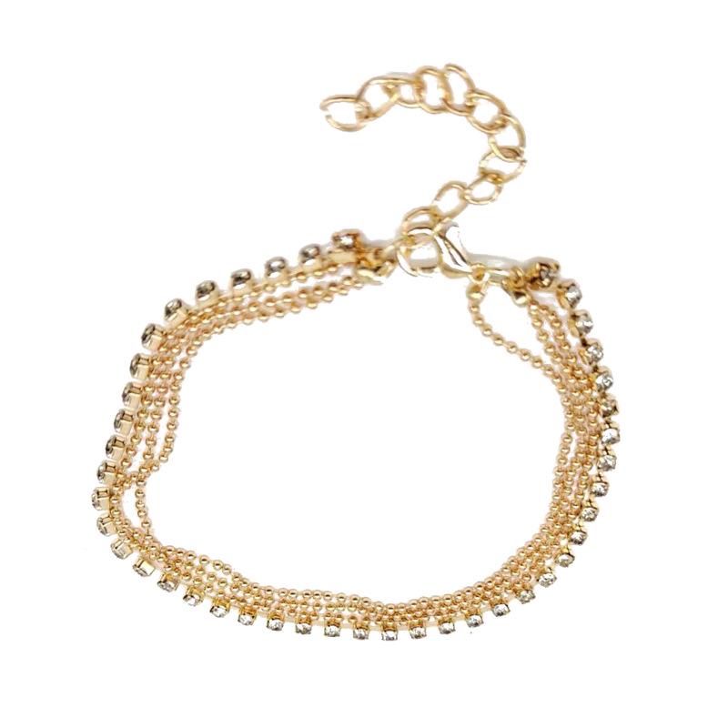Trendy Summer Multi-Layer Metal & Bead Chain Anklet with Flash Diamonds