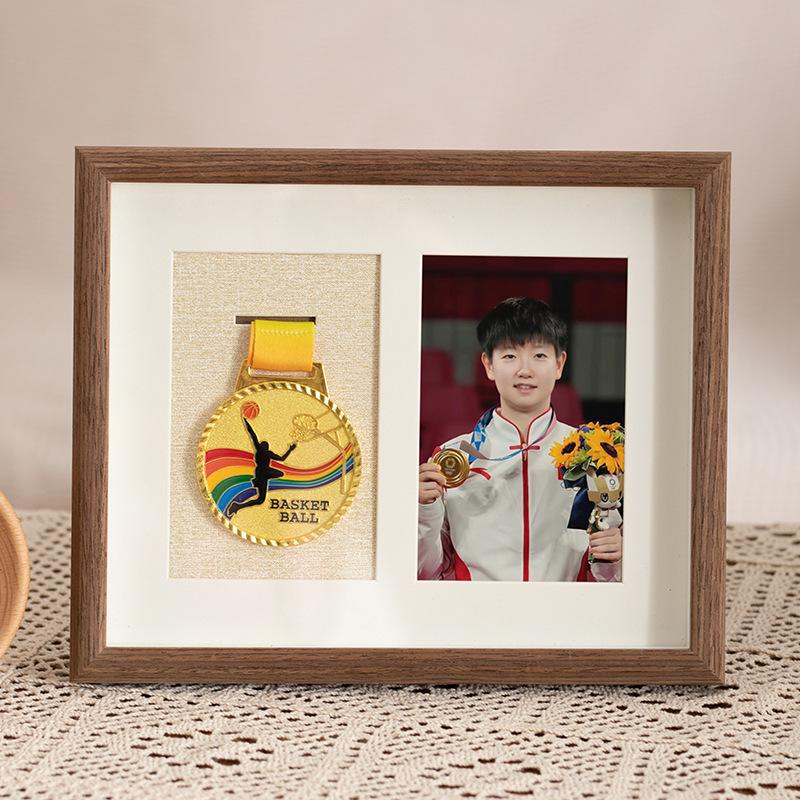Wooden Medal Frame & Display: Marathon Tag Holder and Decorative Picture Frame