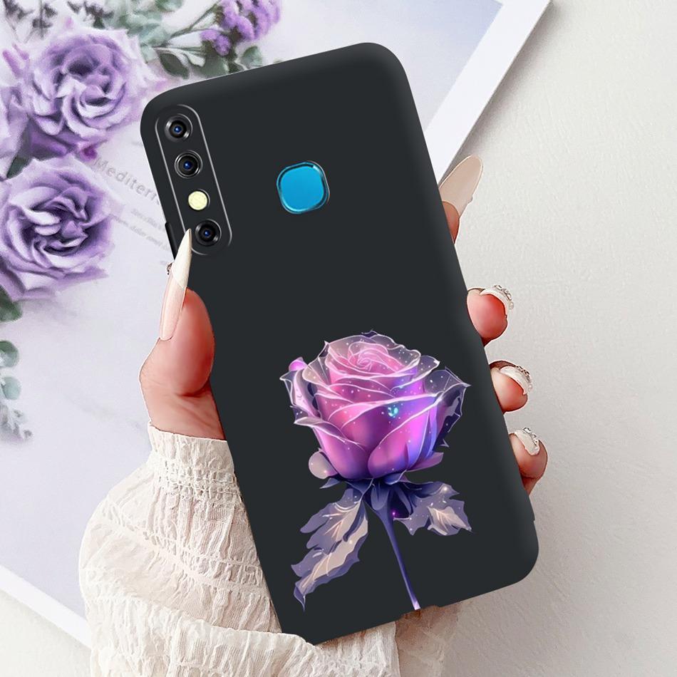 For Infinix Hot 8 Phone Case Hot 8 Lite Hot8 X650 X650C X650B X650D Elegant Floral Cat Pattern Black Silicone Soft TPU Cases