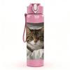 1PC Cat Curled In Pillow 750ml Color Plastic Sports Water Bottle Leakproof Flip Straw Lid Suitable for Sports Office Home Use