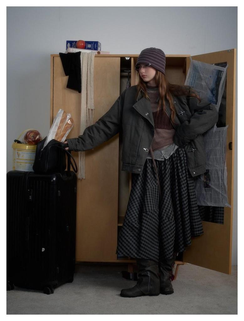 Trendy Unisex Retro Washed Metal Bit Workwear Jacket - Winter Stand Collar Cotton Coat