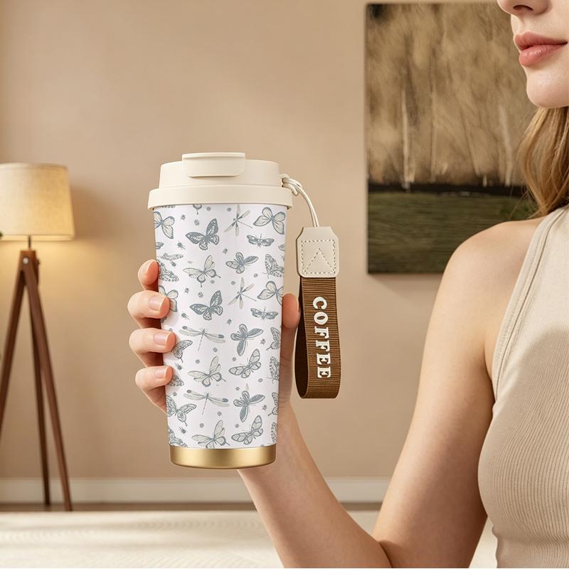 Coffee Mug 532ml Vintage Bug Element Lanyard Insulated Cup Leakproof Hand Cup Hot Cold Cup Gift Cup Beach Cup