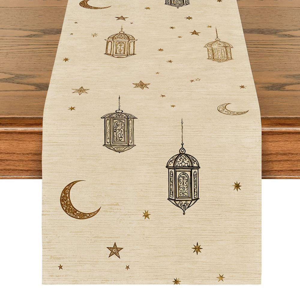 Vintage Moon Star Table Runner Washable Dinner Table Cloth Ramadan Table Runner Kitchen