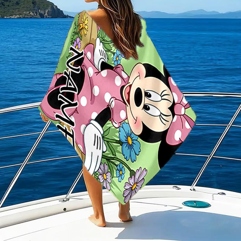 1pc Minnie15 Beach Towel with Custom Name, Beach/Swimming/Bath/Picnic/Camping Towel, Suitable for Seaside Beaches