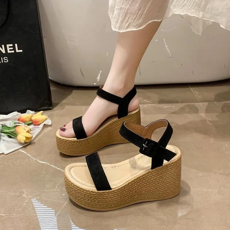 Fashion Women's Thick-soled Wedge Sandals Wear-resistant Suede Waterproof Platform Sandals New Summer Fashion