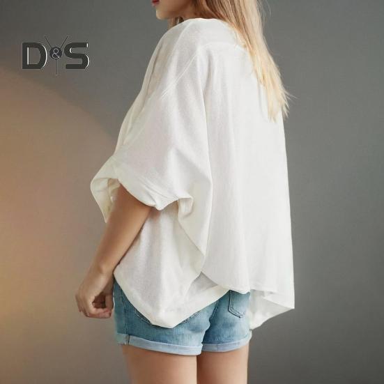 Женская летняя футболка с круглым вырезом и рукавом «летучая мышь», свободный крой, однотонная летняя повседневная футболка-пуловер, топы на каждый день