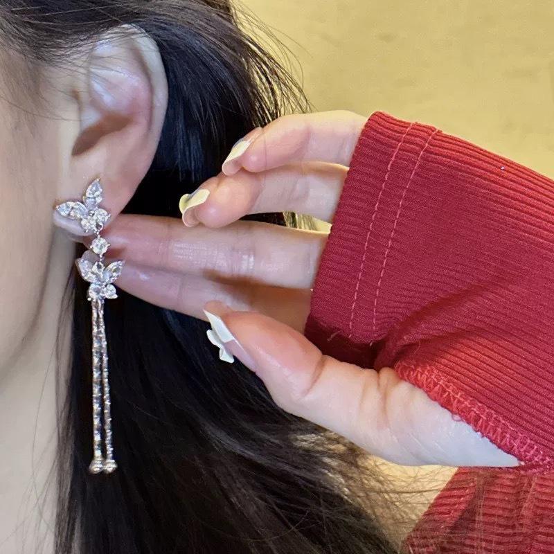Изысканные серьги-подвески с бабочками из страз: Универсальные, Модные Серьги-подвески для Женщин