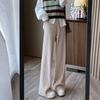 White Knitted Wide Leg Pants Women Drooping Feel High Waisted Loose Small Straight Casual Pants for Autumn and Winter Pants