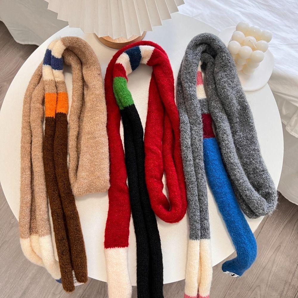 Knitted Striped Scarf Thin And Narrow Rainbow Color Scarf Fashion Women's Long Scarves Daily Wear