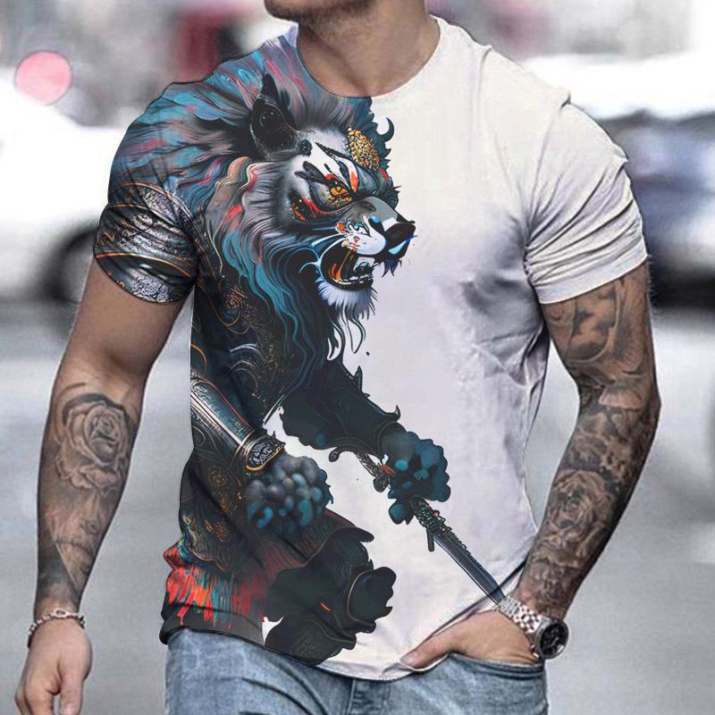 Новинка 2024 года, популярная 3D-цифровая печать, модная футболка с принтом Льва и Тигра 1, спортивный мужской с коротким рукавом для занятий фитнесом и спортом на открытом воздухе, новый дизайн