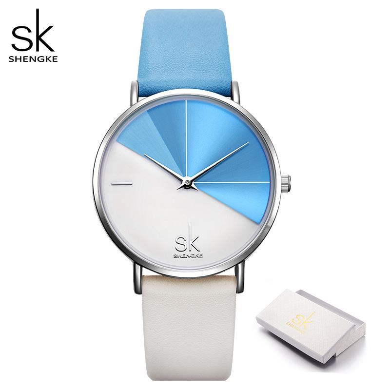 SK Роскошные кожаные часы Женские креативные модные кварцевые часы для женщин Наручные часы Подарочные часы