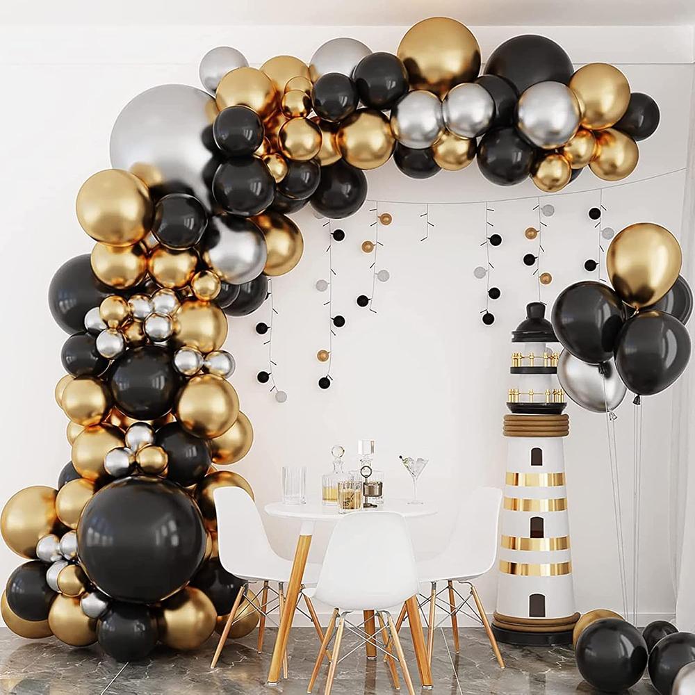 New Year Decor Balloons Garland Black Gold Confetti Balloon Arch Kit Graduation Birthday Party Baby Shower Wedding Decoration