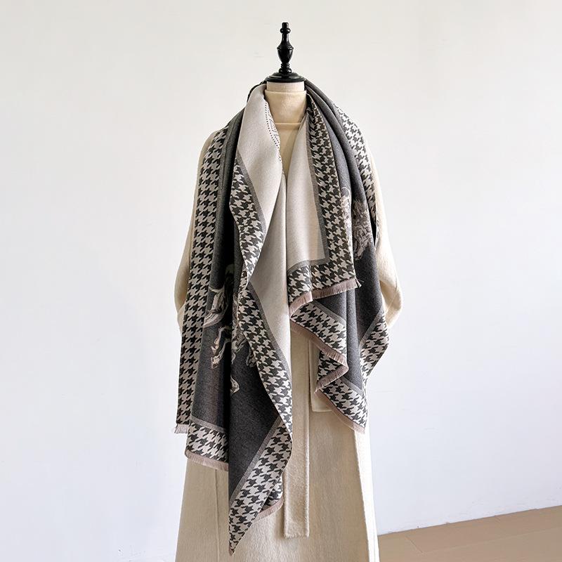 Elegant Zebra Striped Scarf Imitation Cashmere Soft Warm Versatile Shawl Coldproof Windproof Blanket Scarf For Autumn Winter